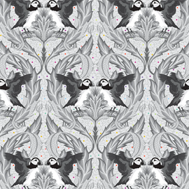 TULA PINK GRAYWORK - HUFFIN & PUFFIN - WHISPER